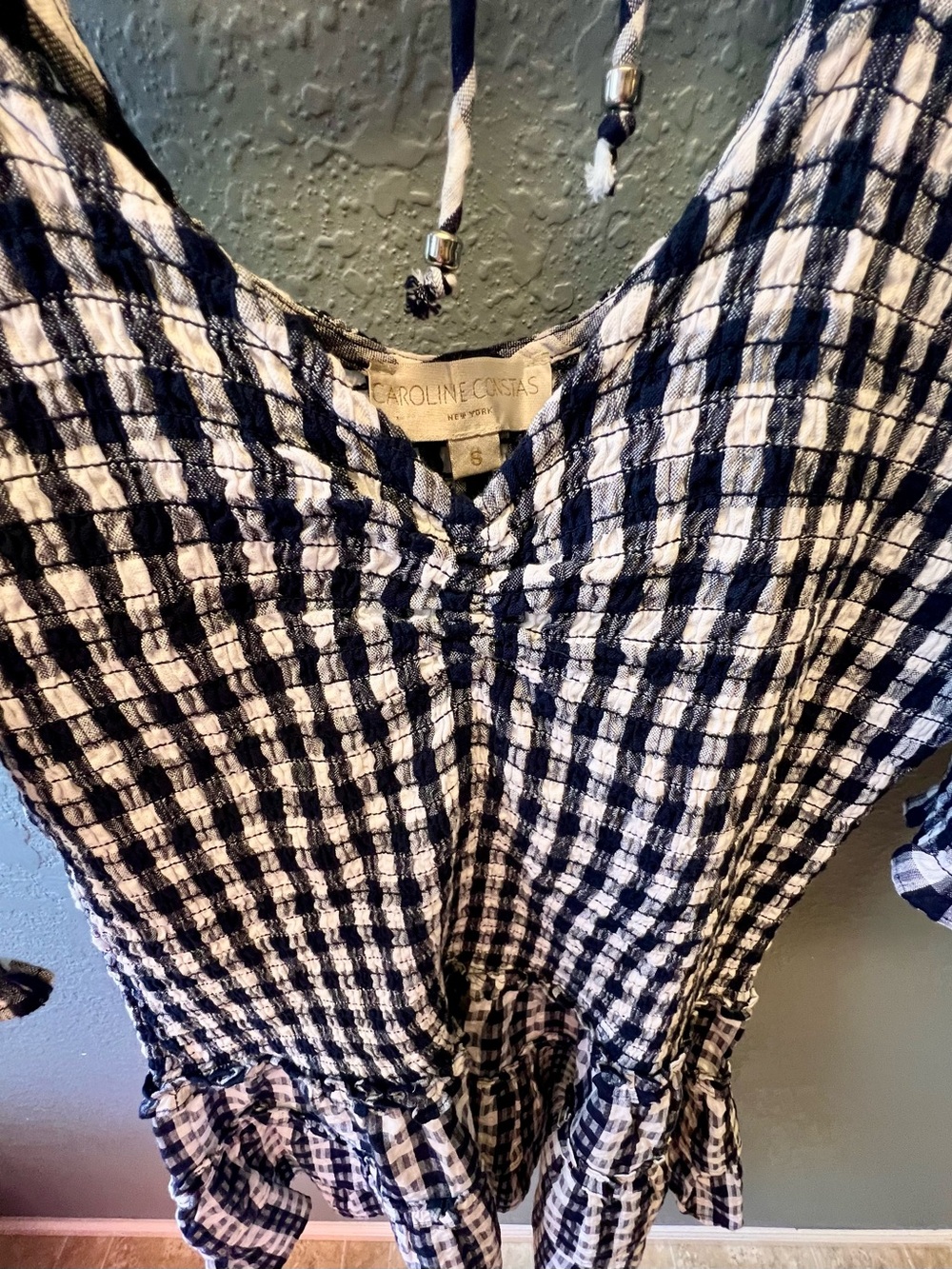 Caroline Constas Gingham Mini Dress in Navy and White - Picture 2 of 6
